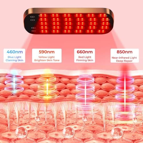 Red Light Therapy Panel, 460/590/660/850nm 4-Color Light Mode, 120 LEDs Facial Infrared Light Therapy Devices with Lighted Makeup Mirror, Timer, Portable Red Light Therapy for Face, Body, Pain Relief - Thumbnail 2
