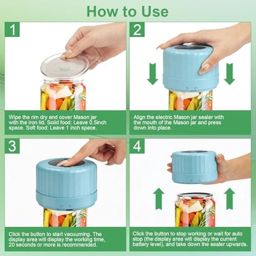 SelePow VP06+ Mason Jar Vacuum Sealer, Electric Vacuum Sealer for Jars with Wide and Regular Mouth Mason Lids, Cordless Handheld Jar Vaccum Sealer for Food Storage, Ideal Present for Mom, Wife, BLUE - Thumbnail 6