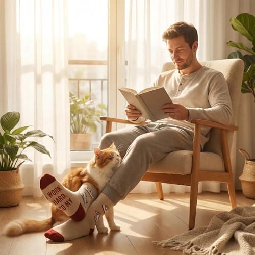 ZAOMENG Funny Socks for Men Cat Dad Socks Novelty Fun Cat Socks Birthday Crazy Gifts for Cat Lovers,Boyfriend Crew Cotton Sock for Adult - Thumbnail 3