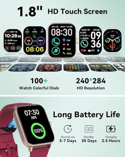 Quican Smart Watches for Women/Men, Smart Watch for Android Phones and iPhone Compatible, Alexa Built-in, 1.8" Fitness Watches for Women, IP68 Waterproof/Bluetooth Call, Heart Rate/Sleep Monitor, Red - Thumbnail 6