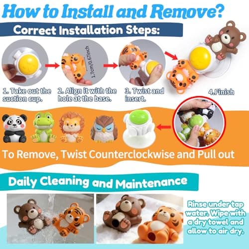 3PCS Cute Safari Animals Suction Spinner Toys for Babies, Detachable Soft Animal Figurines Finger Puppet, Bath Toy for Toddler Ages 1-3, Montessori Toys Birthday Gifts for Boys and Girls 12 Months+ - Thumbnail 6