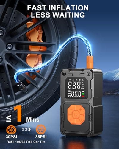 Tire Inflator Portable Air Compressor, 150PSI Cordless Air Pump for Car Tires, Bike Tire Pump with LED Light & Pressure Gauge,Portable Tire Inflator For Car Motorcycle Balls Valentines Day Gifts - Thumbnail 2