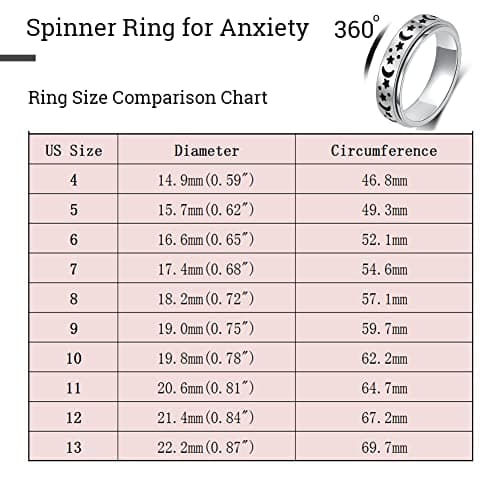 MHWTTY Anxiety Ring for Women Fidget Toys Adults Ring Stainless Steel Spinner Rings Moon Star Fidget Rings Gift for Women Men Silver Size 6 - Thumbnail 6