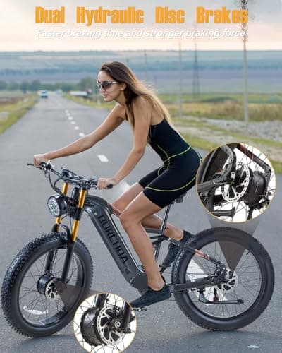 Electric Bike for Adults 3000W Peak AWD Dual Motor 48V 30Ah Battery Up to 90 Miles Long Range 30MPH Mountain E Bikes 26" Fat Tire Off-Road Full Suspension Electric Bicycle, Dual Hydraulic Brakes - Thumbnail 5