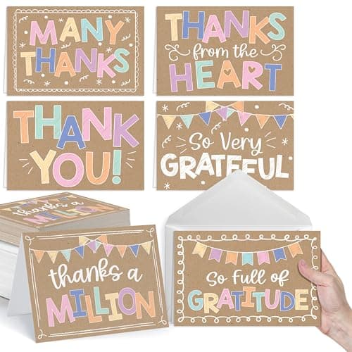 Hadley Designs Bulk Thank You Cards with Envelopes - 54 Kids Thank You Cards For Teachers, Cute Thanks Blank Cards and Envelopes, Fun Appreciation Note Card for Birthday, Baby Shower & Small Business - Image 1