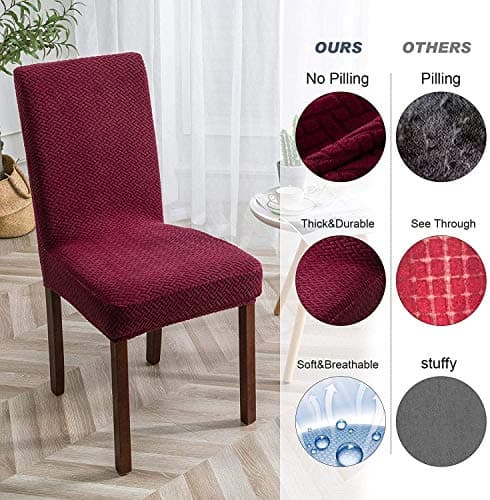 Genina Waterproof Chair Covers for Dining Room Set of 4 Kitchen Chair Covers Parson Dining Chair Slipcover,Wine Red - Thumbnail 3