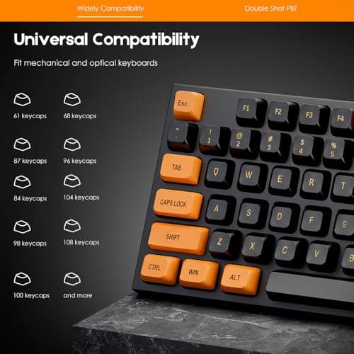 CSA Profile Keycaps Double Shot PBT, Thocky Sound Orange Black 150 Keys Set for MX Switches Aula F99/F75 Mechanical Keyboard, with 6.25U/7U Spacebar - Thumbnail 5