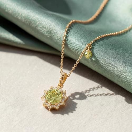 MTMY Birthstone Necklace for Women, 14K Gold Plated Sunburst Necklace with Removable Charm Birthday Jewelry Gift (August) - Thumbnail 6