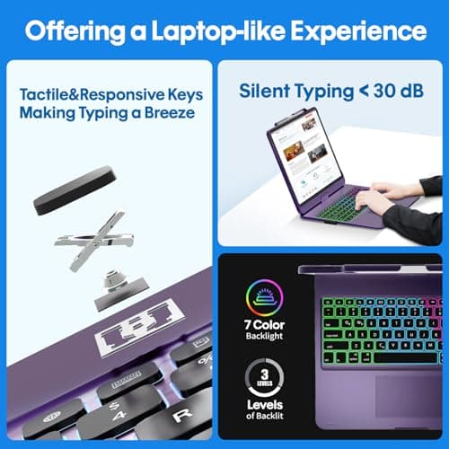 BABG Keyboard Case for iPad Air 13 inch(M3/M2)&iPad Pro 13(M5/M4),iPad Pro 12.9(6th/5th /4th/3rd Gen) Case with Keyboard,360° Rotatable,Toupad,Backlits,Pencil Charging-Midnight Purple - Thumbnail 4