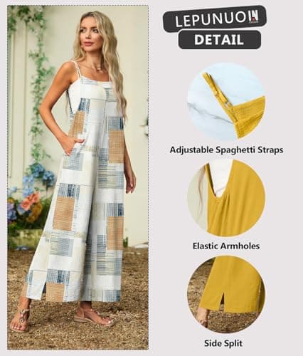 Lepunuo Plaid Jumpsuits for Women Casual Rompers Summer Boho Jumpers Rompers Loose Fit Grils Baggy Overalls XS-5XL - Thumbnail 2