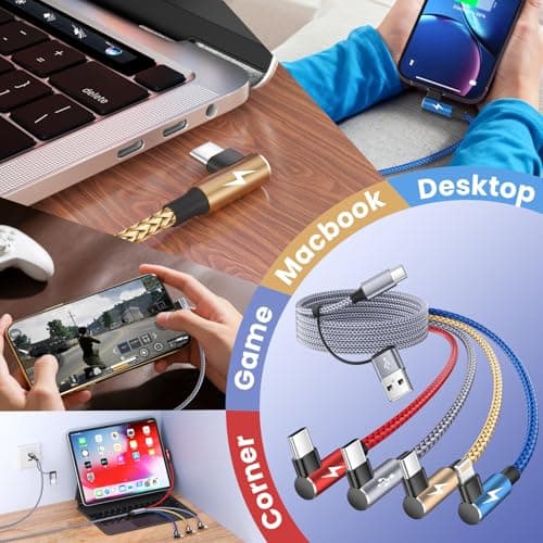 USB C to USB C Cable for CarPlay (5ft, 1Pack), Right Angle USB A/C to USB C Splitter Cable,4 in 2 Multiple Braided Car Charger Cord for Charging While Gaming & Lying Down Fit for iPhone 17 MacBook - Thumbnail 6