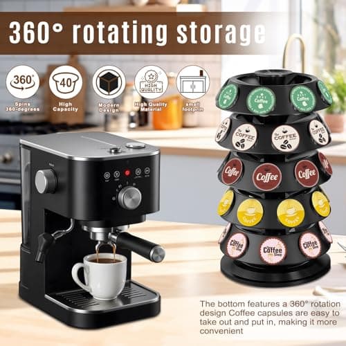 TOMSHUB K Cup Holder, Coffee Pod Holder for Keurig - 40 Capsule Spinning Organizer with 360° Turntable, Space Saving K Cup Storage for Kitchen Counter, Office & Coffee Bar - Thumbnail 2