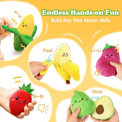 SAIMAND Baby Toys 6–12 Months, 16PCS My First Fruit Vegetable Sensory Toys for Babies Infants, Color Sorting Play Food with Crinkle & Rattle, Montessori Toys for 1 Year Old Toddlers Boys Girls - Thumbnail 3