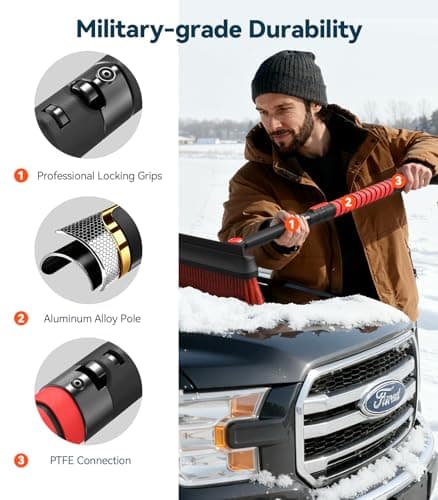 TrySpace All-Around High-Efficiency Cleaning 39 inch Extendable Snow Brush and Ice Scraper with Squeegee, Ice Scrapers for Car Windshield, Truck, SUV Snow Removal Tool, Winter Car Accessories - Thumbnail 6