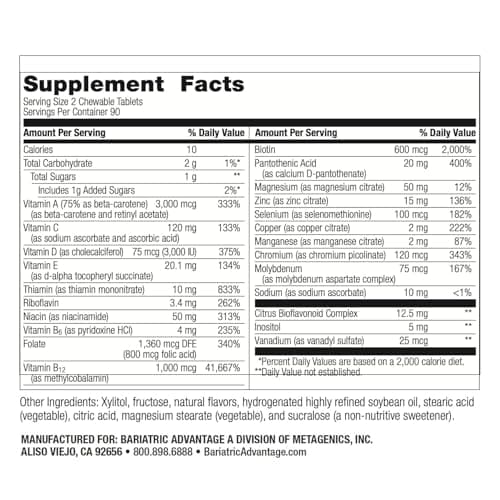Bariatric Advantage Chewable Essential Multivitamin Without Iron - 200 DV of Key Nutrients - Trace Mineral Support - Multivitamins for Bariatric Patients - Berry - 180 Count - Thumbnail 4