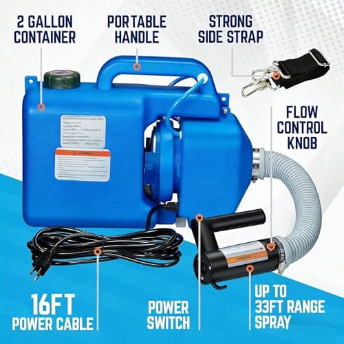 PAKUNDAS Electric ULV Fogger Sprayer, 8L/2.1Gal 1200W Portable Cold Mist Atomizer with Adjustable Flow Rate, 25-39Ft Spray Range for Home Garden Farm Indoor Outdoor - Thumbnail 6