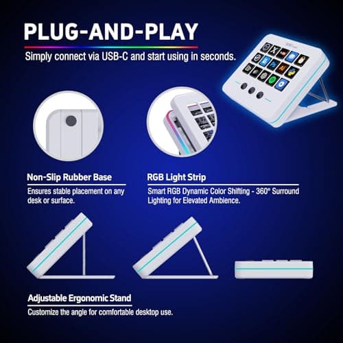 VSDINSIDE Macro Keypad, Stream Controller Deck Gaming Streaming Shortcut Keyboard, 18 Programmable Keys Customizable Visual AI Pad USB Soundboard for OBS, YouTube, Desk Office Setup, Laptop, PC, Mac - Thumbnail 4