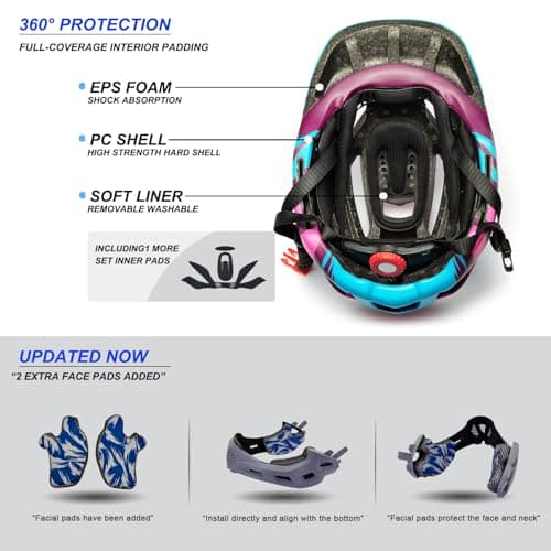 Natuway Toddler and Kids Full Face Helmet, Girl and Boy BMX Multi-Sport Detachable Mountain Dirty Bike Helmet Around 3-12 Years Head Circumference. - Thumbnail 6
