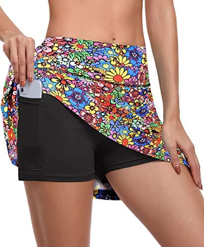CHICHO Tennis Skirts for Women High Waisted Skorts with Zip Pockets Pleated Golf Skirt with Inner Shorts Summer Casual Skort Flower Medium - Image 1