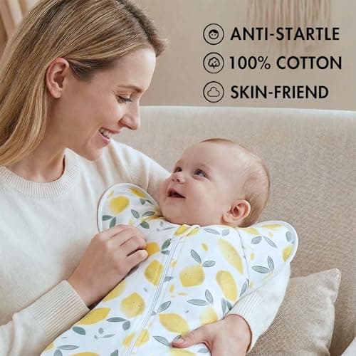 ANYEDDE Baby Swaddles 3-6 Months, Arms Up Swaddle with Openable Bottom Button & Cuff Design, Unisex Smiling Lemon Breathable Newborn Swaddle with 2-Way Zipper, Sleep Sacks for Baby Boys & Girls - Thumbnail 5