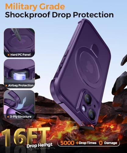MOCCA Design for iPhone 15 Case with Magnetic Invisible Stand [Full Camera Protection] [Compatible with Magsafe] Military Drop Shockproof Translucent Matte Phone Case Cover 6.1",Deep Purple - Thumbnail 5