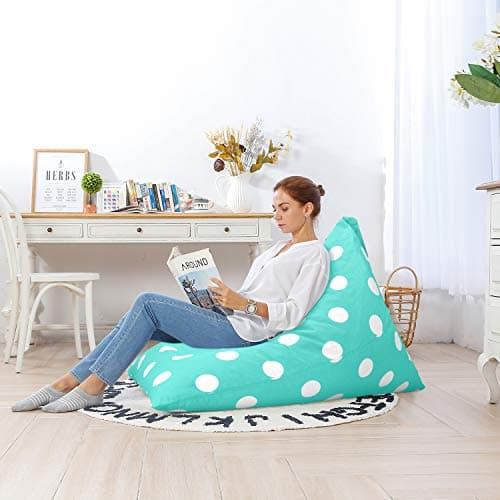 Aubliss Stuffed Animal Storage Bean Bag Chair Cover, 50"x 35" Extra Large Bean Bags for Kids & Adults, Beanbag Toy Storage for Boys Girls - Premium Cotton Canvas Aqua Dot - Thumbnail 6