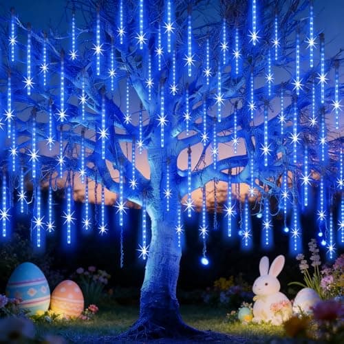 EAGWELL Christmas Lights Outdoor 16 Inch Meteor Shower Rain String Lighting, 20 Tube 960 LEDs Icicle Tree String Decor for Halloween Yard Party Patio Xmas Decoration,Blue - Image 1