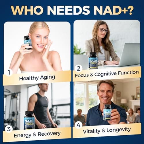 NAD+ Supplement for Women & Men – Resveratrol, Urolithin A & CoQ10 Complex, Supports Cellular Energy - NMN & NMNH Alternative - Healthy Aging & Skin Wellness, Third-Party Tested, 60 Capsules - Thumbnail 6