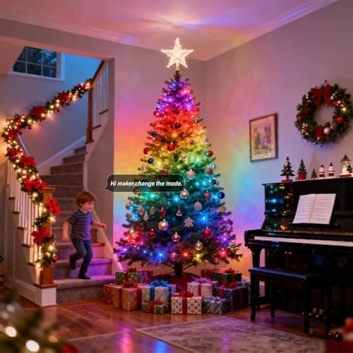 AI Smart Color Changing Fairy Lights, 32.8ft RGB+IC Offline Voice Control Light Twinkle No App/No WiFi Required,Dimmable Xmas Music Sync Lights for Kids Bedroom, Party, 7 Colors & 13 Lighting Modes - Thumbnail 2