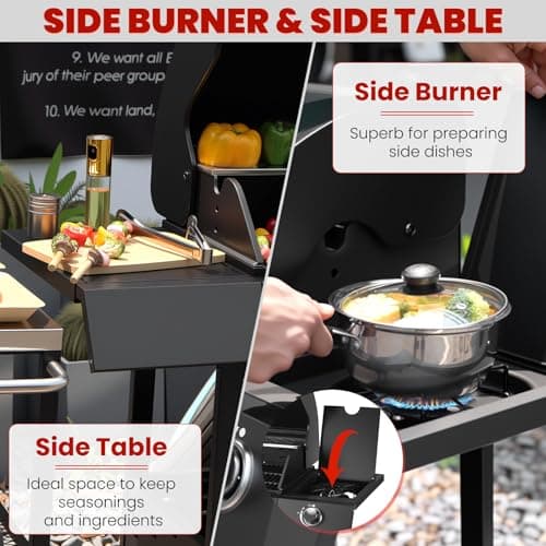 RYHOFOUD 4-Burner w/Side Burner Gas Grill with 292 SQ.IN. Outdoor Grill with 44,000 BTU,Propane Grills with Top Cover Lid,Grills Outdoor Cooking for Patios,Camping,Balcony-Q043 - Thumbnail 3