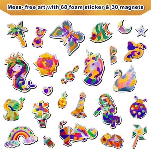 FLUXOJOY Foil Art Craft Kits for Kids, Mess -Free Fun Activity Set for Child, DIY Printing Craft Kit, Mother's Day Party Gifts for Ages 4 5 6 7 8 9 10 11 12 and Up, Art Travel Toys for Boys Girls - Thumbnail 2