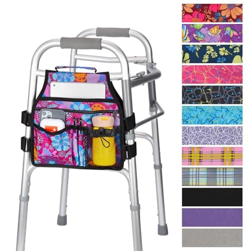 supregear Side Walker Bag, Walker Accessories Bag w/Cup Holder, Folding Walker Basket Waterproof Walker Organizer Caddy Pouch for Most Walker with Side Bar for Seniors, Elderly, Double Sided