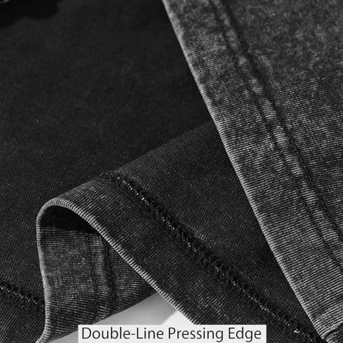 Zukela Black Men's Oversized Vintage Acid Wash Cotton Shirts Unisex Loose Fit Short Sleeve Casual Drop Shoulder Tops Tees XL - Thumbnail 5