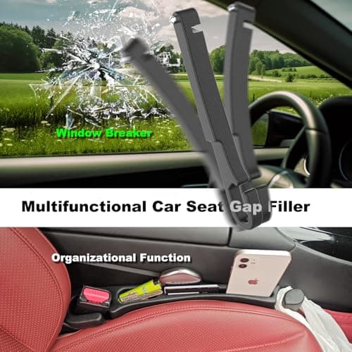 Bigger Solutions 2 Pack Car Seat Gap Filler with Storage, Organizer, Hook & Emergency Glass Breaker, Universal for Cars Trucks SUVs, Stop Items from Falling - Thumbnail 5