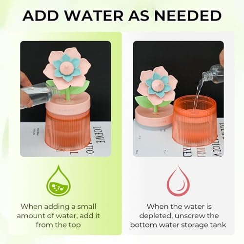 Cute Flower Mini Humidifier, 260ml Sunflower Desktop Humidifiers for Bedroom, Portable Small Cool Mist Humidification for Home, Baby Nursery, Office & Indoor Plants, USB Powered (Green) - Thumbnail 4