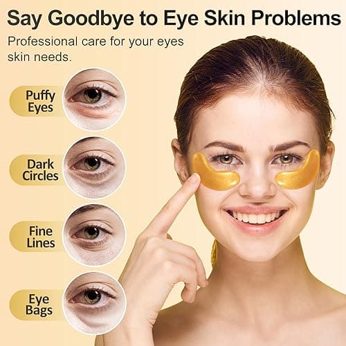 Under Eye Patches (48 Pairs) - 24K Gold Eye Masks Enriched with Abundant Collagen for Dark Circles, Puffiness, Smooth Fine Line, Nourish Skin Gifts for Women - Vegan & USA Tested - Thumbnail 2