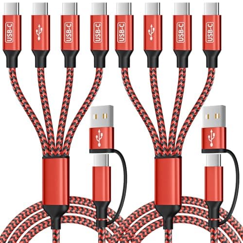 Travel Essentials USB C Splitter Multi Charging Cable,USB A/C to 4 Typ-C Ports for Multiple Devices[2Pack 5Ft], 4 in 2 Multiple charger cord for iPhone16/15 Series/Phones/Pads and Other USB C Devices - Image 1