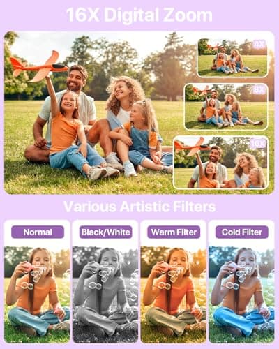 Digital Camera for Kids, FHD 1080P 44MP Vlogging Camera (Purple Color Cameras Without Card), 16X Zoom Point and Shoot Kids Digital Camera Compact Portable Rechargeable Cameras for Kids -Purple - Thumbnail 4