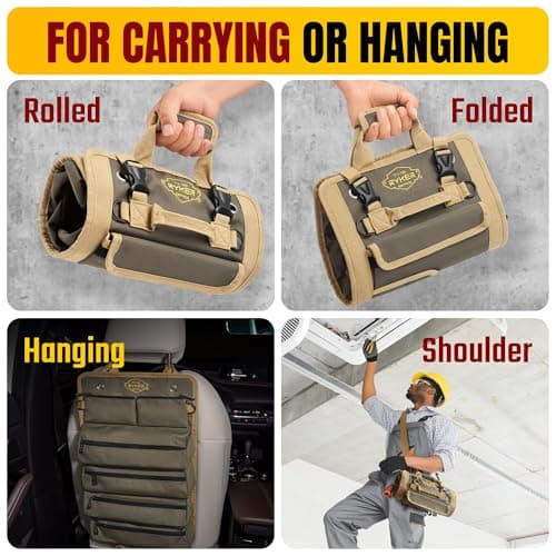 The Ryker Bag Tool Roll Organizer with Detachable Pockets – Heavy Duty Roll-Up ToolBag for Mechanics, Electricians, Plumbers, Contractors, Garage & Job Site Use Gift for Dads (AP-TR) - Thumbnail 6