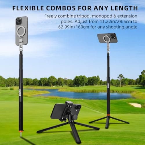 BRDRC Golf Tripod & Monopod Magnetic Phone Stand Holder Golf Selfie Stick Recording Stick Aluminum Golf Swing Training Aid with Mag Safe Adapter & Phone Clip for MagSafe/iPhone Android Accessories - Thumbnail 5