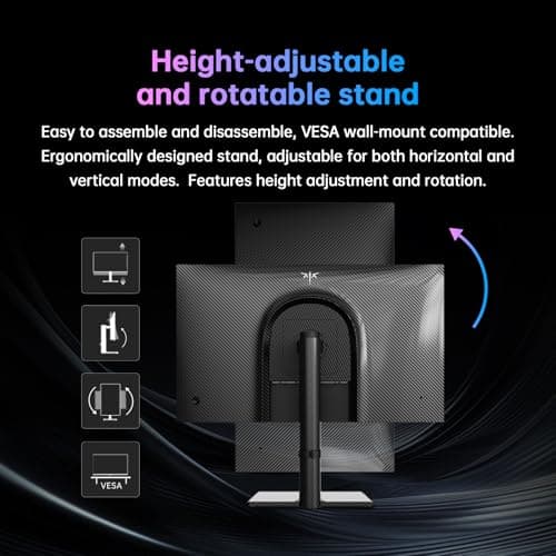 KTC 27 Inch 4K Gaming Monitor, UHD 3840x2160 160Hz Compute Monitor, Fast IPS Panel, Adaptive Sync, HDMI DisplayPort, HDR400, Height Pivot Swivel Tilt Adjustable Vertical Monitor, U27T6 - Thumbnail 5