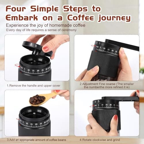 Manual Coffee Grinder - 95 Ceramic Burr, Adjustable Coarse to Fine, 30g Beans & 80ml Powder, Detachable Handle for Espresso, French Press, Camping (Black) - Thumbnail 6
