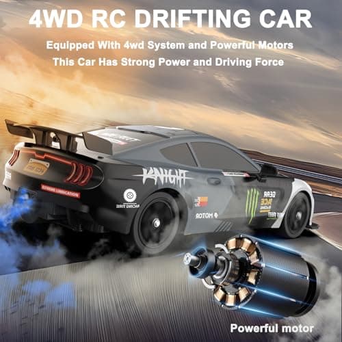 Remote Control Car RC Drift Car 1:16 Scale 4WD 18KM/H High Speed Model Vehicle 2.4GHz with LED Lights Spray Rubber Tire Racing Sport Toy for Adults Boys Girls Kids Gift 2Pcs Rechargeable Batteries - Thumbnail 3