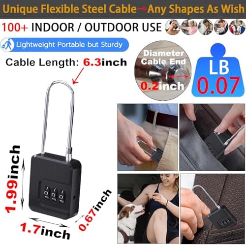 Bstsilver 2-Pack Combination Padlock Secure, Gym Locker Lock with 3-Digit for Luggage Backpack Toolbox Cabinet Sport Storage Gate Hasp, Long Cable Latch for Travel Office, Back to School Essential - Thumbnail 2