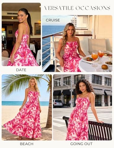 Spaghetti Strap Dresses for Women Casual Sleeveless Dress Smocked Tiered Floral Cami Dress Rose Red Floral 2XL - Thumbnail 2