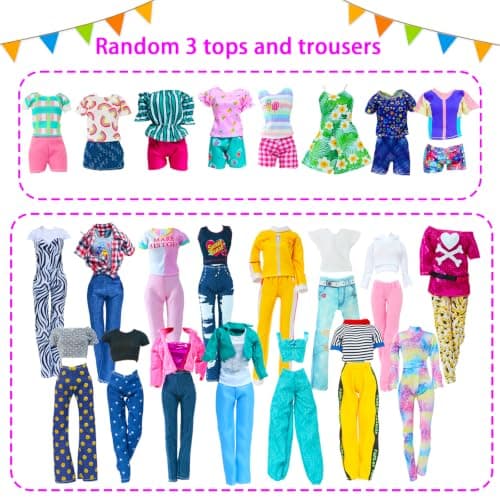 BJMOWIN 50pcs Doll Clothes and Accessories Including 2 Gowns 5 Short Dresses 2 Swimsuits 3 Tops and Trousers 10 Shoes 10 Hangers and 18 Accessories for 11.5 Inch Doll (No Dolls) - Thumbnail 3