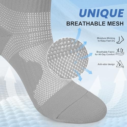 DHSO 7 Pairs Cushioned Ankle Compression Socks for Women Running Wicking Socks with Arch Support(7-Grey,Large-X-Large) - Thumbnail 4