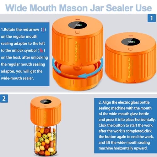 LOVE MOMENT Electric Mason Jar Vacuum Sealer Kit for Wide Mouth and Regular Mouth Mason Jar - Orange - Thumbnail 4