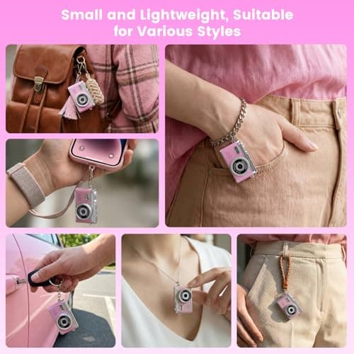 Mini Keychain Camera, 1080P Y2k Retro Camcorder with 0.96" Screen, Teens Portable Video Recorder for Vlog&Party&Gifts, Small Vintage Pocket Keychain Digital Camera with Flash, 32G SD Card, Type-C,Pink - Thumbnail 6
