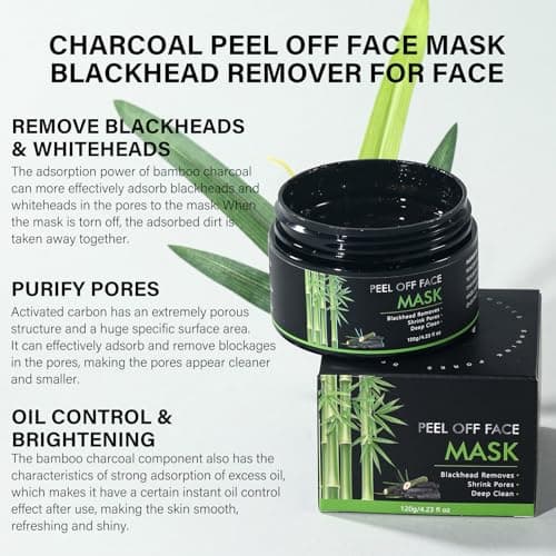 AOPEIBOTO Charcoal Peel Off Face Mask, Blackhead Remover Mask, Black Mask Peel Off for Nose, Deep Cleansing Face Proes, Dirts and Oil for Women & Men, 120g/4.23fl.oz - Thumbnail 5